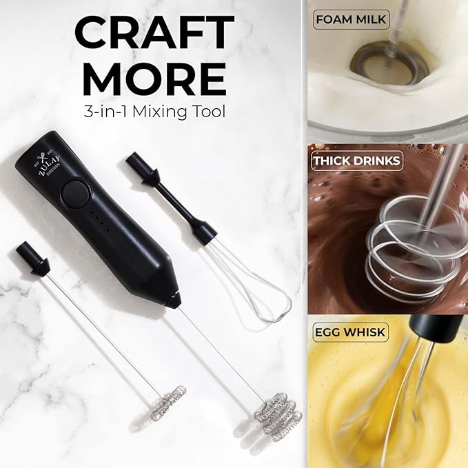 Zulay Kitchen Rechargeable Milk Frother - Dynamic - 3 Speeds, 3 Whisk Attachments, 500 mAh USB Charging, Drink Mixer For Latte, Cappuccino, Matcha, Protein Powder, Coffee Foam - Black - Image 7