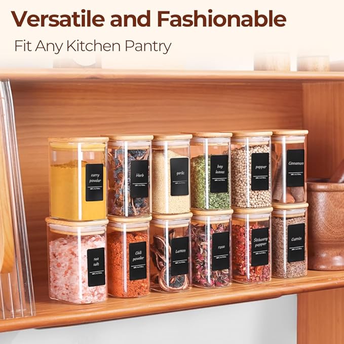 Comsaf Spice Jars with Label，8 oz Small Glass Jars with Lids, 6 Pcs Seasoning Containers, Rectangle Glass Containers with Lids, Empty Seasoning Jars for Pantry Storage, Loose Tea, Herbs, Powders, Salt - Image 6