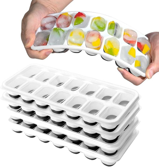 DclobTop Ice Cube Trays for Freezer - 4 Pack Easy to Release Plastic Silicone Ice Tray with Spill-Resistant Lids, Reusable Stackable for Cocktails, Drinks and Coffee, BPA-Free,Black by DclobTop