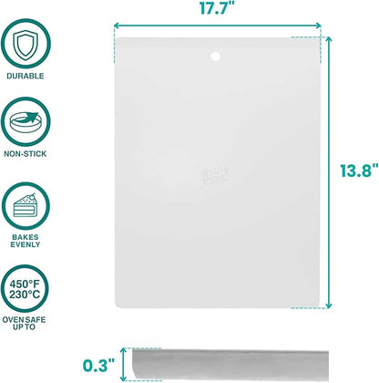 Baker's Secret 2pcs Large Flat Cookie Sheet 18" x 14" Aluminum Flat Baking Sheet, Extra Thick -2.7mm- 100% Recycled, Half Sheet with hanging hole - The Natural Aluminum Collection