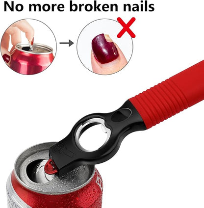 2-Pack Magnetic Beer Bottle Opener & Soda Can Opener, 2-in-1 Bottle Opener and Can Tab Opener Tool for Bartender, Long Nails, Arthritis, Seniors, Silicone Handle with Build in Magnet - Red - Image 5