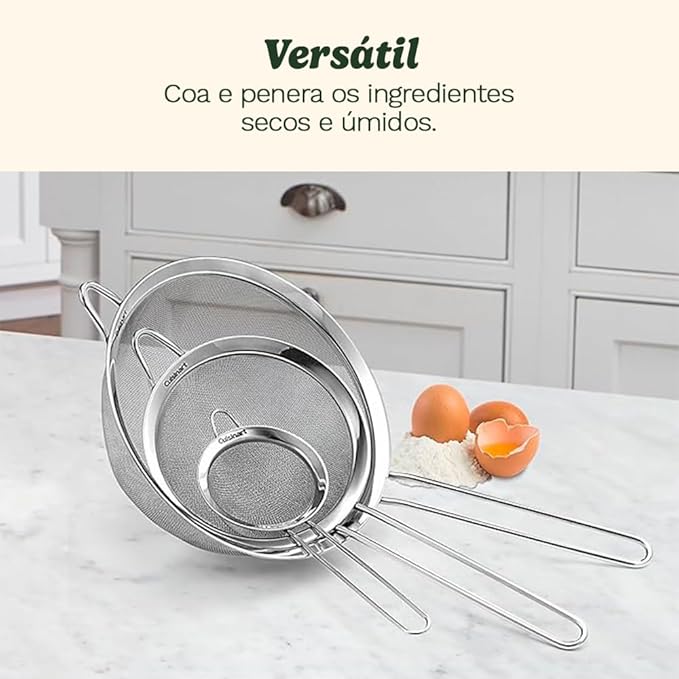 Cuisinart Mesh Strainers, 3 Count Stainless Steel Mesh Strainers for Kitchen, Fine Mesh Kitchen Strainer Set for Sifting, Straining & Cooking, Silver, CTG-00-3MS - Image 4