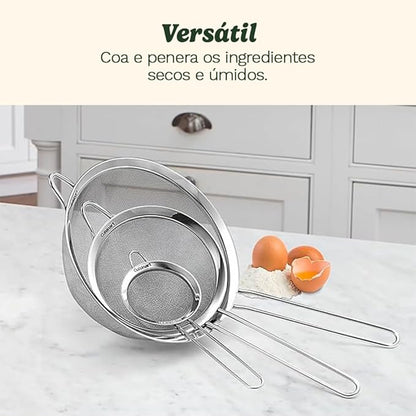 Cuisinart Mesh Strainers, 3 Count Stainless Steel Mesh Strainers for Kitchen, Fine Mesh Kitchen Strainer Set for Sifting, Straining & Cooking, Silver, CTG-00-3MS - Image 4