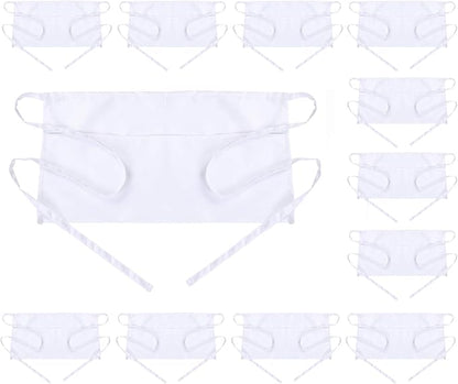 BOHARERS Waist Apron with 3 Pockets 12 Pack - White Waitress Server Short Apron by BOHARERS