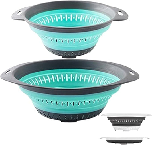Collapsible Colander and Strainer,Silicone Strainer Colanders & Food Strainers,for Vegetable and Fruit, Kitchen Essentials (2, Green, 1.3L+2.5L) by LogFaadCoi