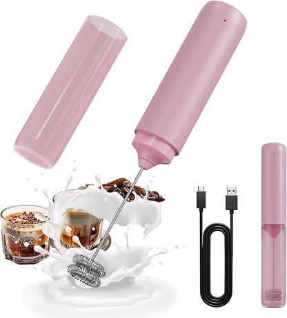 CIRCLE JOY Portable Rechargeable Milk Frother Hanheld, Dual Spring Whisk Electric Coffee Frother Wand Drink Mixer for Matcha Lattes Cappuccino, Kitchen Gifts, Pink by CIRCLEJOY