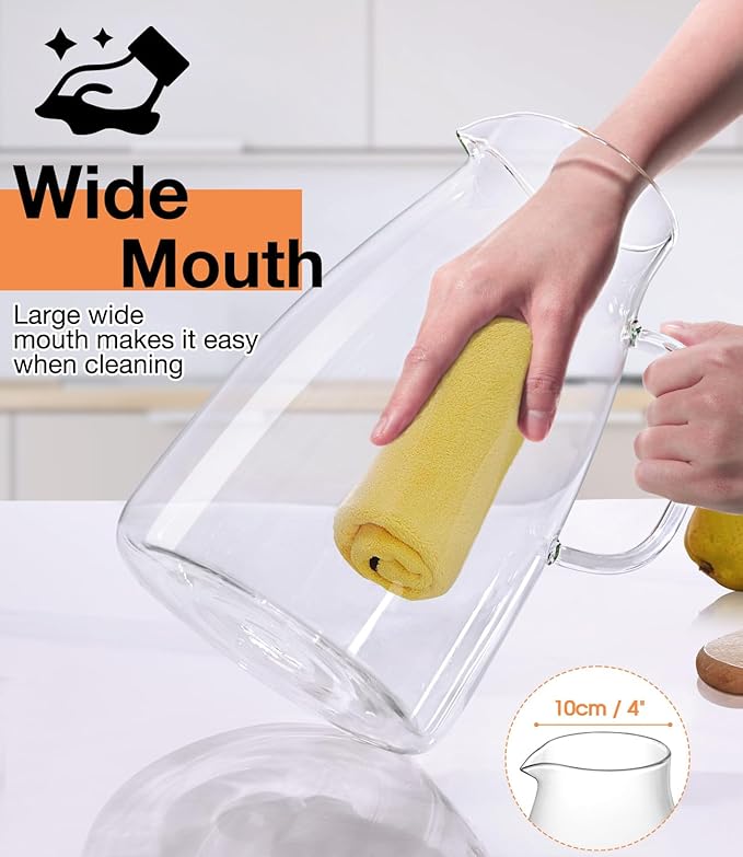Glass Pitcher with Lid, 1 Gallon 128oz Water Pitcher with Handle and Spout for Fridge, Borosilicate Glass for Iced Tea, Juice, Sangria, Cold/Hot Beverage, Large Jug with Extra Wide Mouth - Image 4