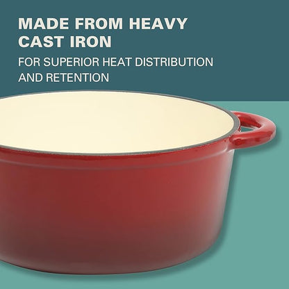 Gibson Home Addlestone 5-Quart Red Enamel Cast Iron Dutch Oven with Lid and Dual Handles – Durable Round Cooking Pot - Image 6