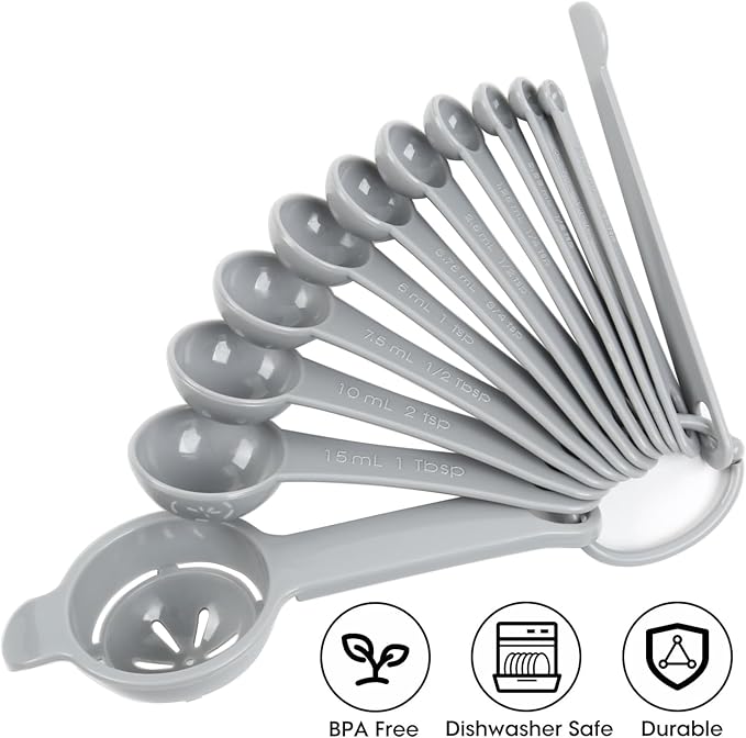 DOTINGHUX Measuring Spoons Set with Egg Separator 12-Piece,Gray