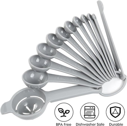 DOTINGHUX Measuring Spoons Set with Egg Separator 12-Piece,Gray