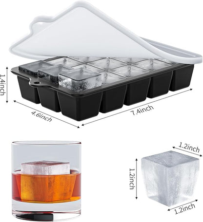 Silicone Ice Cube Tray 3 Pack - EASY RELEASE ice cube tray with lid, BPA Free Ice Cubes Trays for Freezer,ice cube mold for Cocktail,Whiskey (Black)