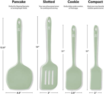 New DI ORO Silicone Turner Spatula Set - Kitchen Spatulas for Nonstick Cookware - Cooking Utensils for Flipping Eggs & Pancakes - 600°F Heat-Resistant BPA Free Turners - Dishwasher Safe (4pc, Sage) - Image 5