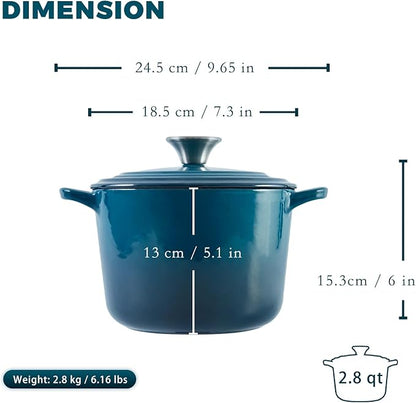 Flavehc Dutch Oven Pot with Lid 2.8 qt Cast Iron Dutch Oven for Bread Baking DarkCyan Enameled Cast Iron Rice Pot with Handels - Image 4