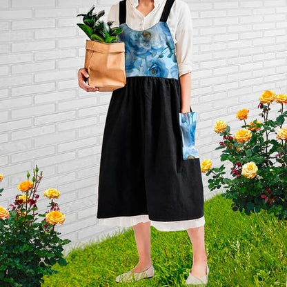 Uaussi Cotton Linen Apron Cross Back Work Apron for Women with Pockets Pinafore Dress X Cross Halter Apron for Chef Gardening - Image 5