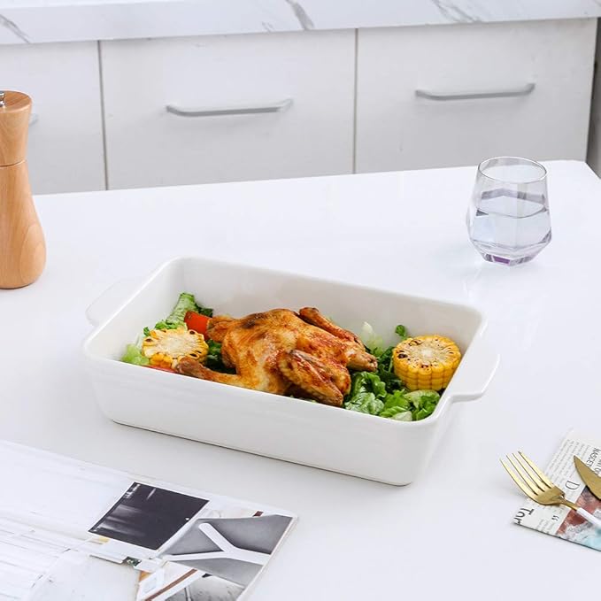 KOOV Bakeware Set, Ceramic Baking Dish Set, Rectangular Casserole Dish Set, lasagna Pan, Baking Pans Set for Cooking, Cake Dinner, Kitchen, 9 x 13 Inches, 3-Piece (Set of 3, White) - Image 5