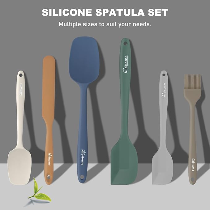 NileHome Silicone Spatula Set, 6 Pieces Food Grade Kitchen Utensils with Silicone Brush Heat Resistant Dishwasher Safe BPA-Free Rubber Spatula for Scraping, Baking, Cooking, Mixing-Forest Style - Image 7