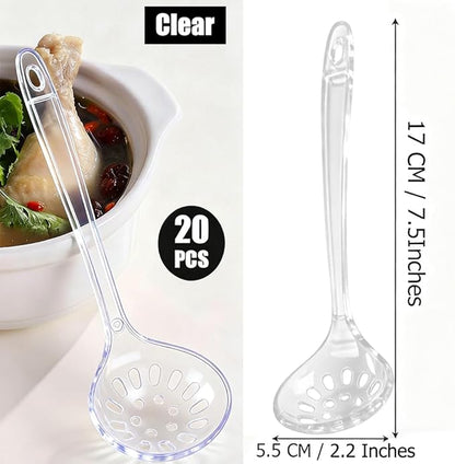 Large Plastic Serving Spoons,Disposable Heavy Duty Serving Spoons,Long Handle Scoop Soup Rice Ladle for Party Catering Buffet Restaurant,20 Pieces (Clear Colander) - Image 2