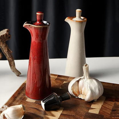 Small Ceramic Olive Oil Dispenser Bottle for Storage Of Oil, Vinegar, Soy Sauce, 120ml / 4oz - Beige