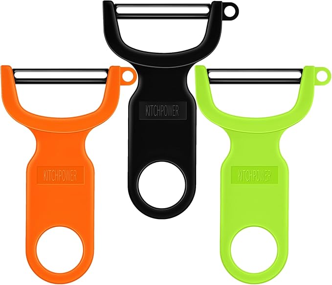 Original Vegetable Peeler, Potato Peelers for kitchen Carbon Steel Blade 3-Pack Green/Orange/Black by KITCHPOWER