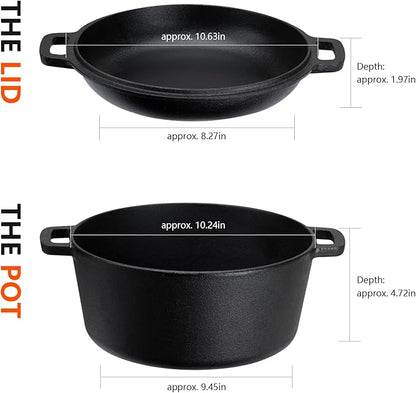 Overmont 2-in-1 Cast Iron Dutch Oven - 5QT Pre-Seasoned All-in-One Casserole Braising Pan with Skillet Lid Cookbook & Silicone Handle Covers - Heavy Duty Oven-Safe Pot for Bread Baking Frying Camping - Image 4