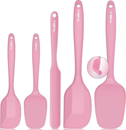 Walfos Silicone Spatula Set of 5 - (600°F) High Heat Resistant Kitchen Scraper Spatulas, One-Pieces Seamless Design, Perfect for Cooking Mixing & Baking - BPA Free and Dishwasher Safe（Pink） by Walfos