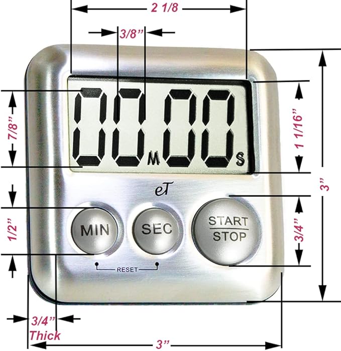 Elegant Digital Kitchen Timer Stainless Steel - Variety 8 Pack - Strong Magnet - Loud Alarm - Large Display - Auto Memory - Auto Shut-Off - (2 Each Silver, Lime, Plumberry, Charcoal 8-Pack) - Image 7