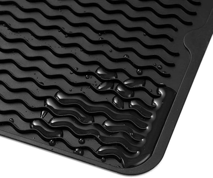 MicoYang Silicone Dish Drying Mat for Multiple Usage,Easy clean,Eco-friendly,Heat-resistant Silicone Mat for Kitchen Counter,Sink,Bar,Bottle,or Cup Black M 17 inches x 6 inches - Image 7