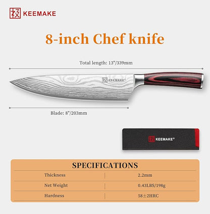 KEEMAKE Chef Knife - 8 Inch High Carbon Stainless Steel Kitchen Knife with Ergonomic Handle, Professional Kitchen Gadgets with Gift Box for Men and Women, Mothers Day Gifts - Image 4
