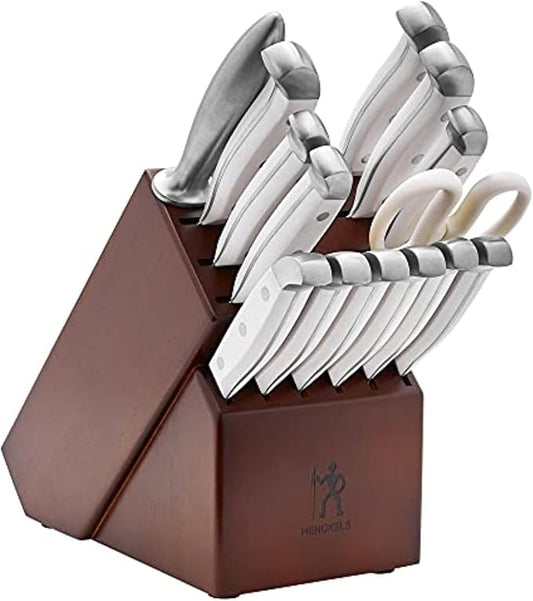 HENCKELS Statement Razor-Sharp 15-Piece White Handle Knife Set with Block, German Engineered Knife Informed by over 100 Years of Mastery by HENCKELS