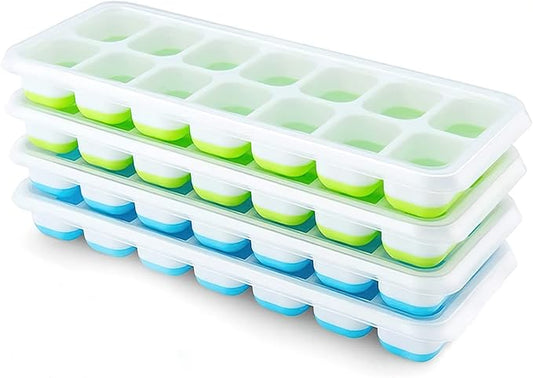 Ice Cube Trays 4 Pack, Airabc Silicone with Removable Lid, Easy-Release Flexible 14-cube Trays, LFGB Certified and BPA Free, Stackable Covers for Cocktail, Freezer by AlwaysMeetAllYourIceMakingNeeds