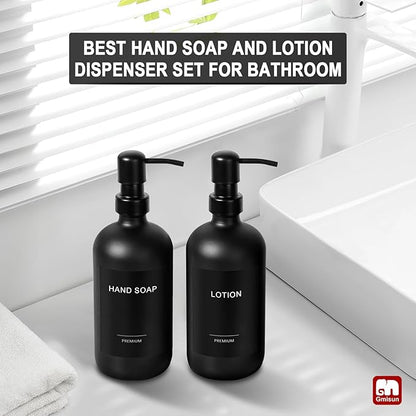 GMISUN Black Soap Dispenser, 2 Pack Matte Black Hand Soap Dispensers Bathroom with Stainless Steel Pump, 17 Fl Oz Glass Dish Soap Dispenser Set for Kitchen, Modern Liquid Soap Bottle with Labels - Image 5