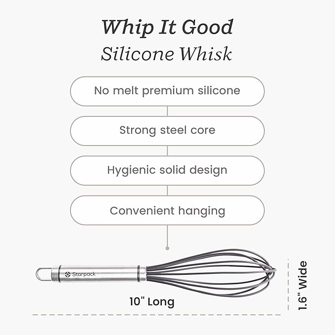 Starpack 'Whip it Good' Silicone Whisk for Nonstick Cookware - Non Scratch, 9.8" Whisk Heat Resistant 600°F - Kitchen Whisks for Cooking, Baking & Stirring - Silicone Coated Durable Rubber Egg Whisks - Image 4