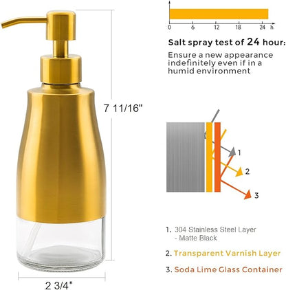 Gaussra Soap Dispenser with Coaster and Stickers, Brushed Gold Stainless Steel Glass Hand Pump Dispenser, Anti Rust Bottle, for Kitchen & Bathroom Detergent Bottle，Refillable Hand Liquid Dispenser - Image 4