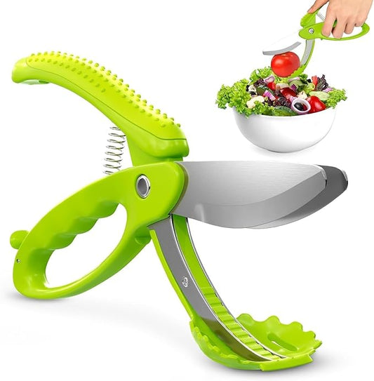 Salad Scissors for Chopped Salad – Multiblade Cooking Scissors for Kitchen With Spring-loaded System & Anti-slash Head for Fast Double Cutting – 8.9" Handy Size Lettuce Chopper, Stainless Steel Blades