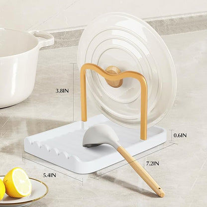 Ysks'hf spoon holder and pot lid holder，stainless steel，Kitchen Utensil Rest, scraper holder & pot holder，Spoon Holder for Stove Top - Kitchen Utensil Holder for Ladles & Tongs (Gold White)