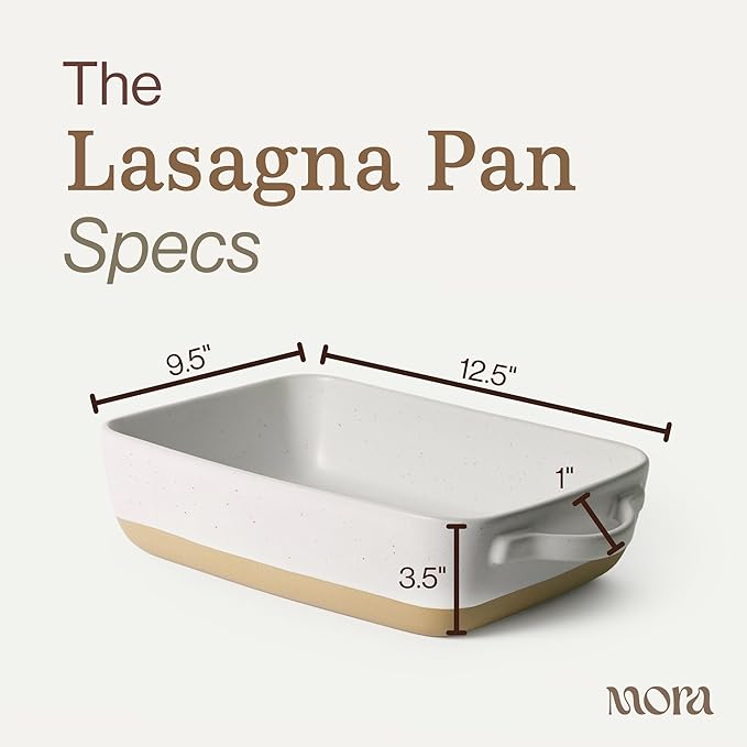 Mora Ceramic Baking Dish with Handles For Casserole, Lasagna, Gratin, Broiling, Roasting, and Baking. Large 9x13 in Pan, Extra Deep - Porcelain Serving Bakeware from Oven to Table. Freezer Safe - Oat - Image 2
