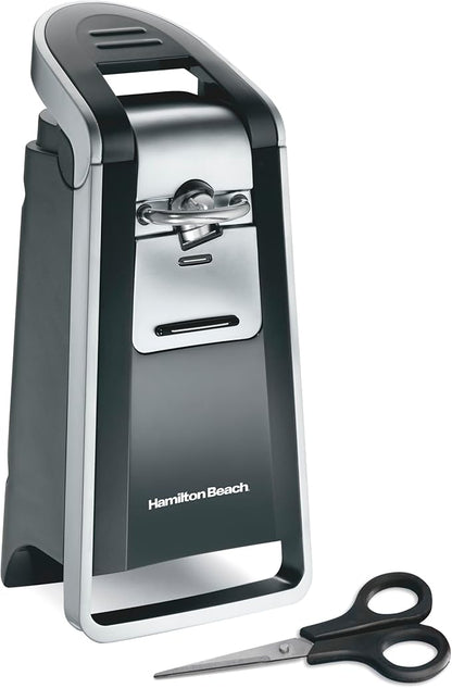 Hamilton Beach Smooth Edge Electric Automatic Can Opener for Kitchen with Easy Push Down Lever, Extra Tall, Includes Stainless Steel Scissors, Black and Chrome (76607) by HamiltonBeach