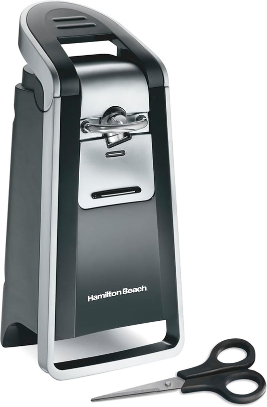 Hamilton Beach Smooth Edge Electric Automatic Can Opener for Kitchen with Easy Push Down Lever, Extra Tall, Includes Stainless Steel Scissors, Black and Chrome (76607) by HamiltonBeach