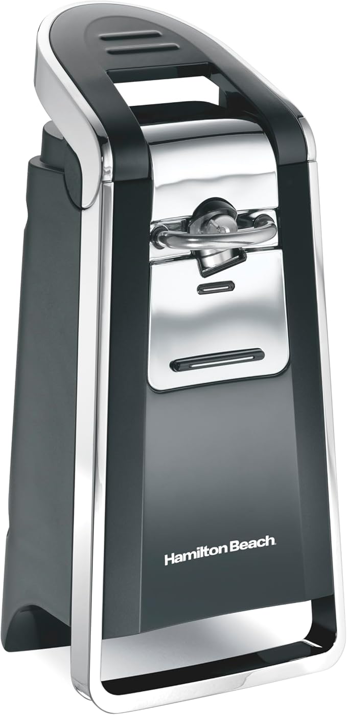 Hamilton Beach Smooth Touch Electric Automatic Can Opener with Easy Push Down Lever, Eliminates Sharp Edges, Opens All Standard-Size and Pop-Top Cans, Extra Tall, Black and Chrome (76606AG) by HamiltonBeach