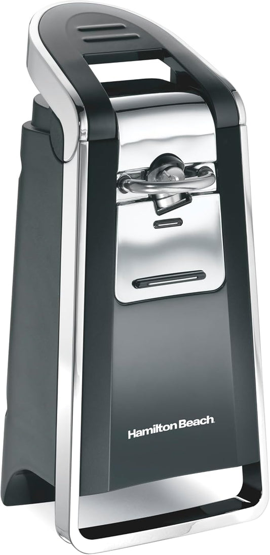 Hamilton Beach Smooth Touch Electric Automatic Can Opener with Easy Push Down Lever, Eliminates Sharp Edges, Opens All Standard-Size and Pop-Top Cans, Extra Tall, Black and Chrome (76606AG) by HamiltonBeach