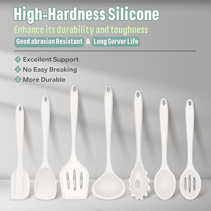 E-far Silicone Cooking Utensils Set, 7-Piece White Heat Resistant Kitchen Utensils Set, Kitchen Nonstick Tools Spatula Ladle Spoon Pasta Server for Non-stick Cookware, Non-Toxic & Dishwasher safe - Image 2