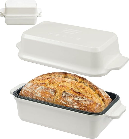 Enameled Cast Iron Dutch Oven for Sourdough Bread Baking, 9×5 Dutch Oven Pot with Lid, 2 in 1 Bread Baking Pans with Lid, Roasting & Braising, Easy Release, Oven & Induction Safe (4.2 QT,White)