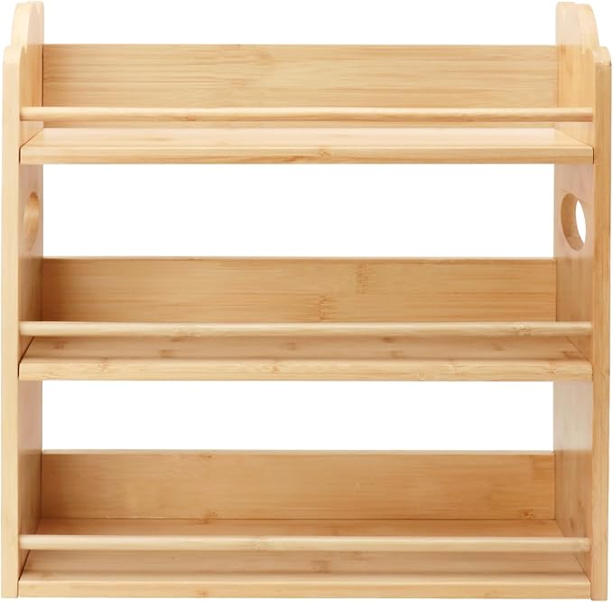 3 Tier Bamboo Spice Rack, Spice Rack Organizer, Seasoning Jars Rack Shelf Spice Organizer for Kitchen Counter or Wall Mounting, Spice Storage Holder with handles, Jars Not Included,Natural - Image 7