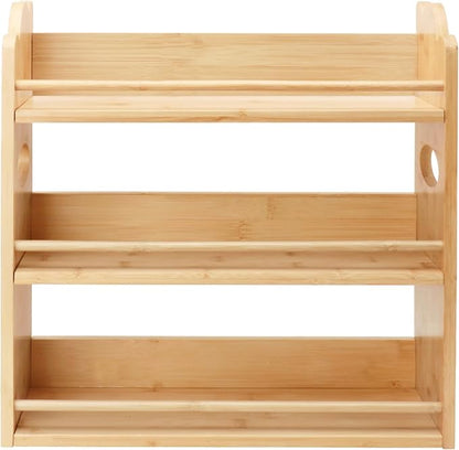 3 Tier Bamboo Spice Rack, Spice Rack Organizer, Seasoning Jars Rack Shelf Spice Organizer for Kitchen Counter or Wall Mounting, Spice Storage Holder with handles, Jars Not Included,Natural - Image 7