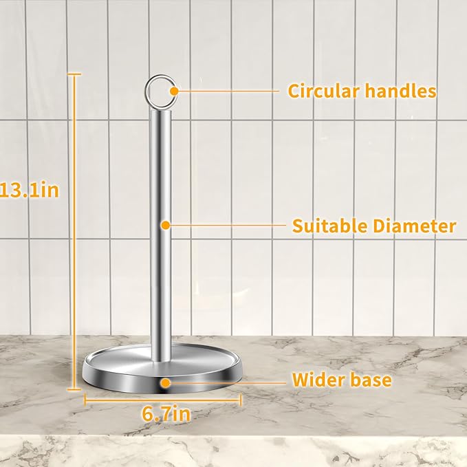 Paper Towel Holder Countertop, Stainless Steel, Weighted Base, Paper Towel Stand Holder for Kitchen Bathroom Farmhouse Essentials Decor Accessories, Silver - Image 7