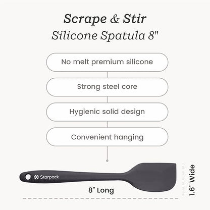 Starpack 'Scrape & Stir' Silicone Spatula (8 Inch) - Heat Resistant Spatula Set 600°F - Food Grade Kitchen Spatulas - Nonstick Baking and Cooking Spatula - LFGB Grade Rubber Spatula Set