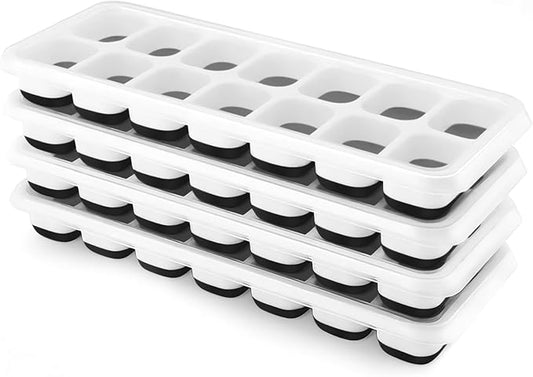 Ice Cube Trays 4 Pack, Airabc Silicone Ice Cube Trays with Removable Lid, Easy-Release Flexible 14-cube Ice Trays, LFGB Certified and BPA Free, Stackable Ice Trays with Covers for Cocktail, Freezer by AlwaysMeetAllYourIceMakingNeeds