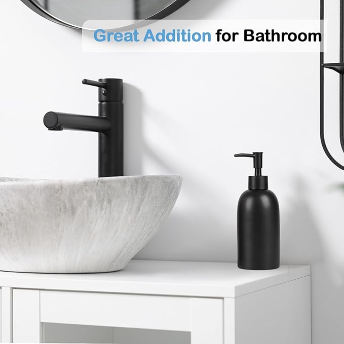 Natheeph 14OZ Ceramic Soap Dispenser Ceramic Soap Pump Dispenser Can Fill Liquid for Bathroom/Kitchen (Black) - Image 5