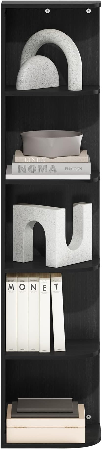 Furinno PASIR Book Shelf, 5-Tier Corner Bookshelf with Open Shelf, Standing Bookcase, 9.3 x 12 x 51.7, for Organization and Storage, for Living Room, Bedroom, Home Office, Blackwood - Image 4