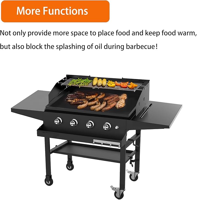 Universal Wind Guard and Warming Rack Set for Griddle From 28" to 36" with Front Grease, Wind Screen and Cooking Grid for Griddle without a Hood, Griddle Parts for Blackstone and Other Griddles